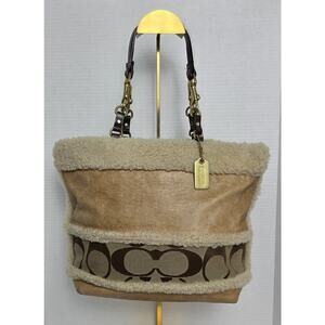 Coach Whiskey Leather and Shearling Signature tote F06S-10393